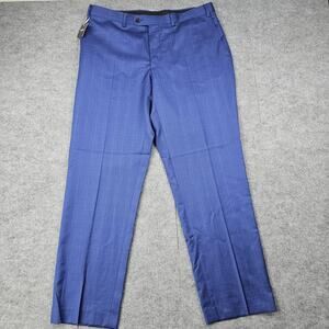 Indochino Pants Mens 36x31 Blue Check Wool Dress Trousers Flat Front Formal Suit